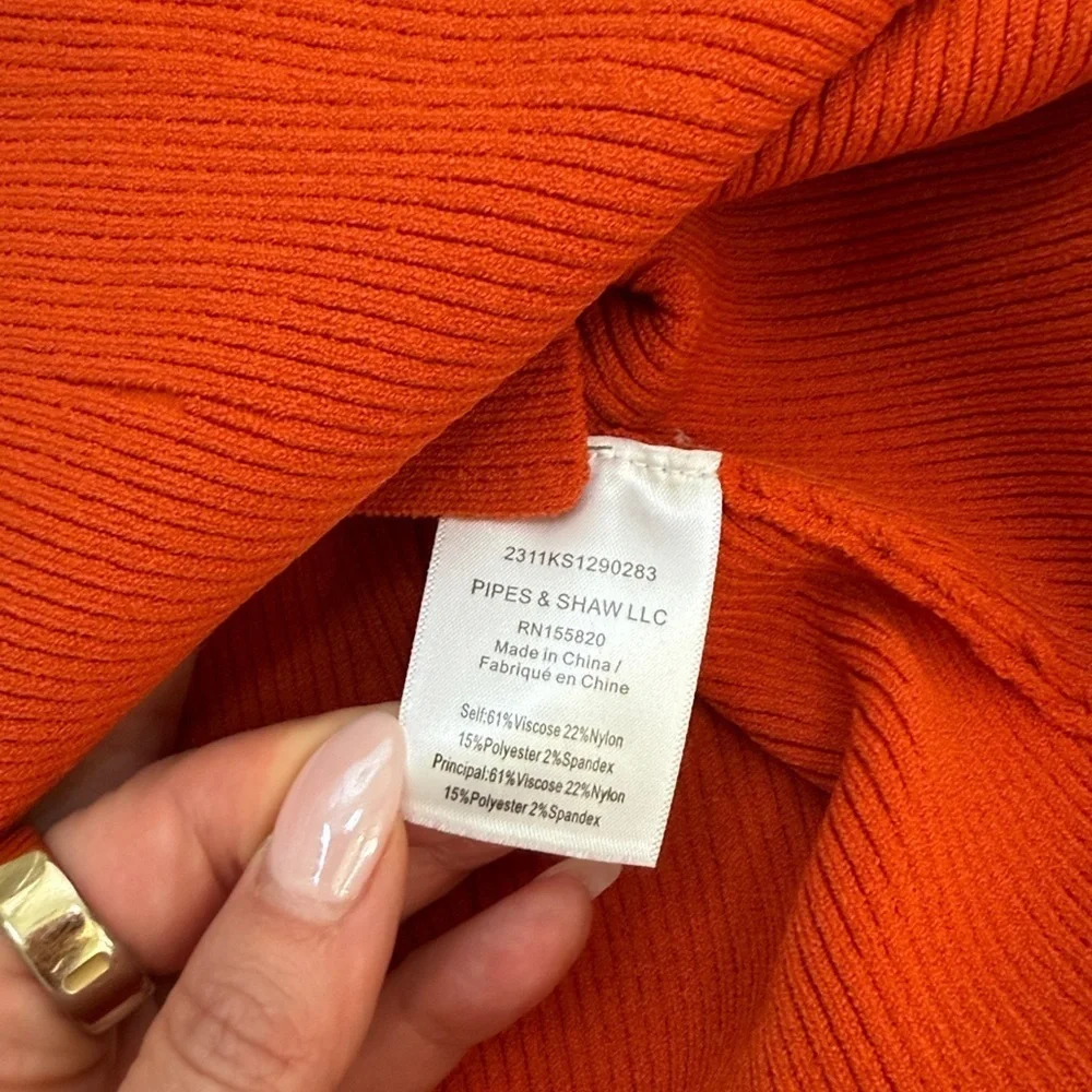 Veronica Beard Derick Off The Shoulder Ribbed Sweater Deep Orange Sz Small NWOT